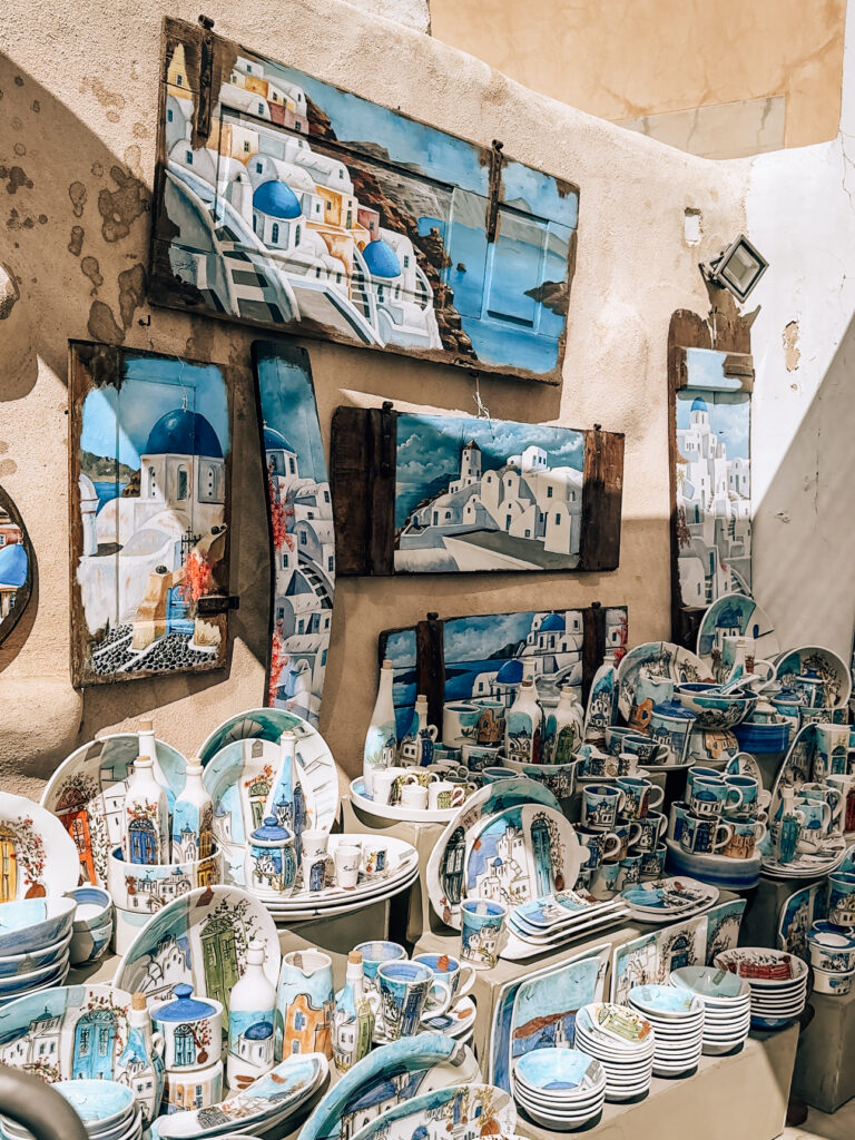 Handmade goods sold on the streets of Oia, Santorini