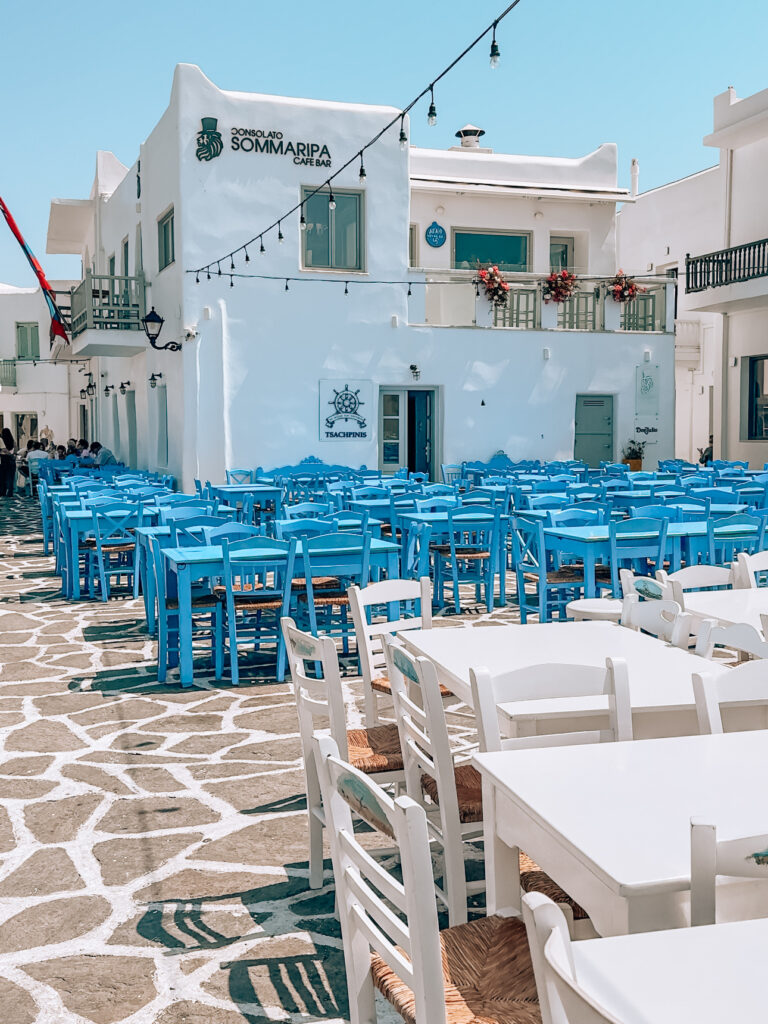dining scene in Naoussa, Paros, Greece