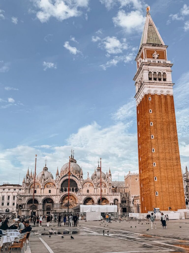 Piazza San Marco in Venice, Italy, showcasing St. Mark's Basilica and the Campanile