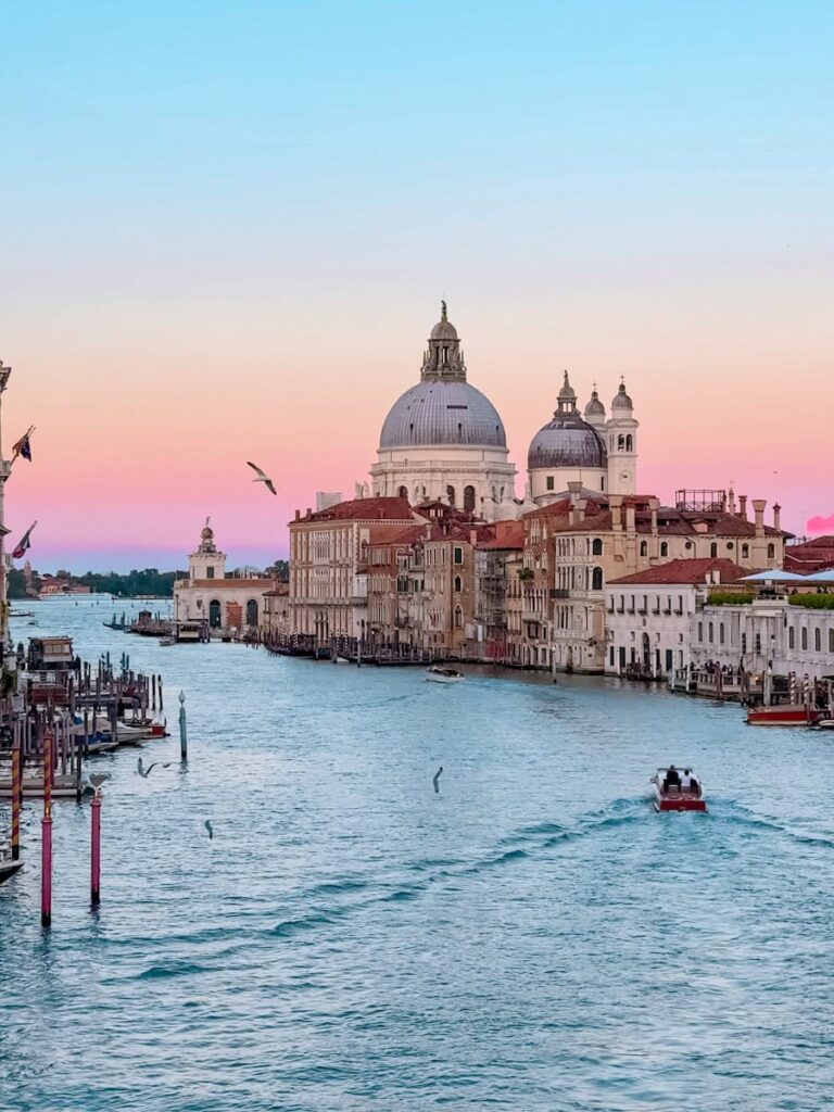 Panoramic view from Accademia Bridge over the Grand Canal in Venice, Italy
