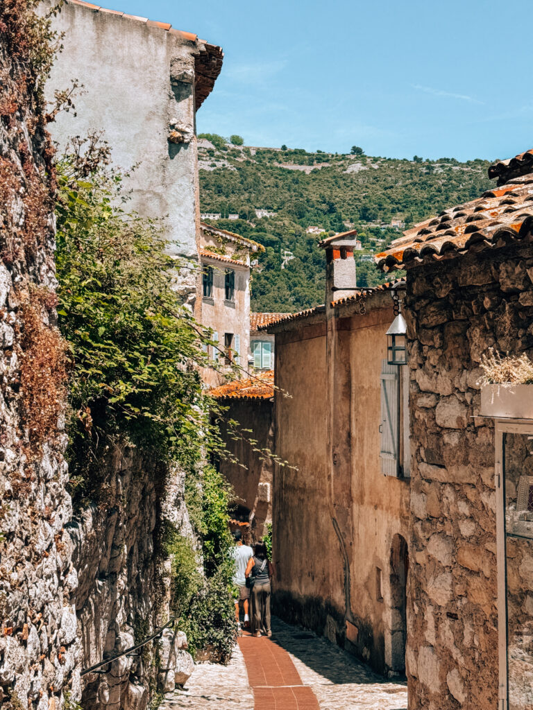 winding narrow medieval streets of Eze Village in France, French Riviera
