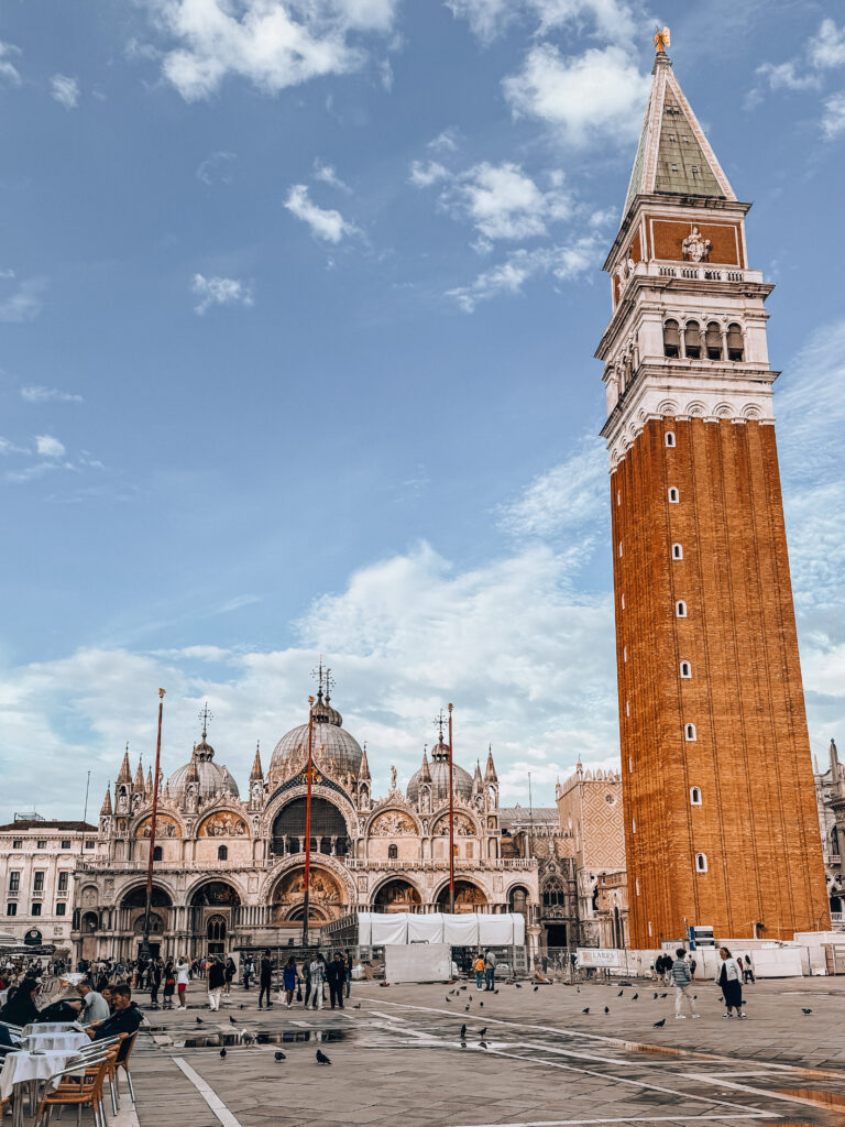 St Mark's Basilica and campanile during one day in Venice