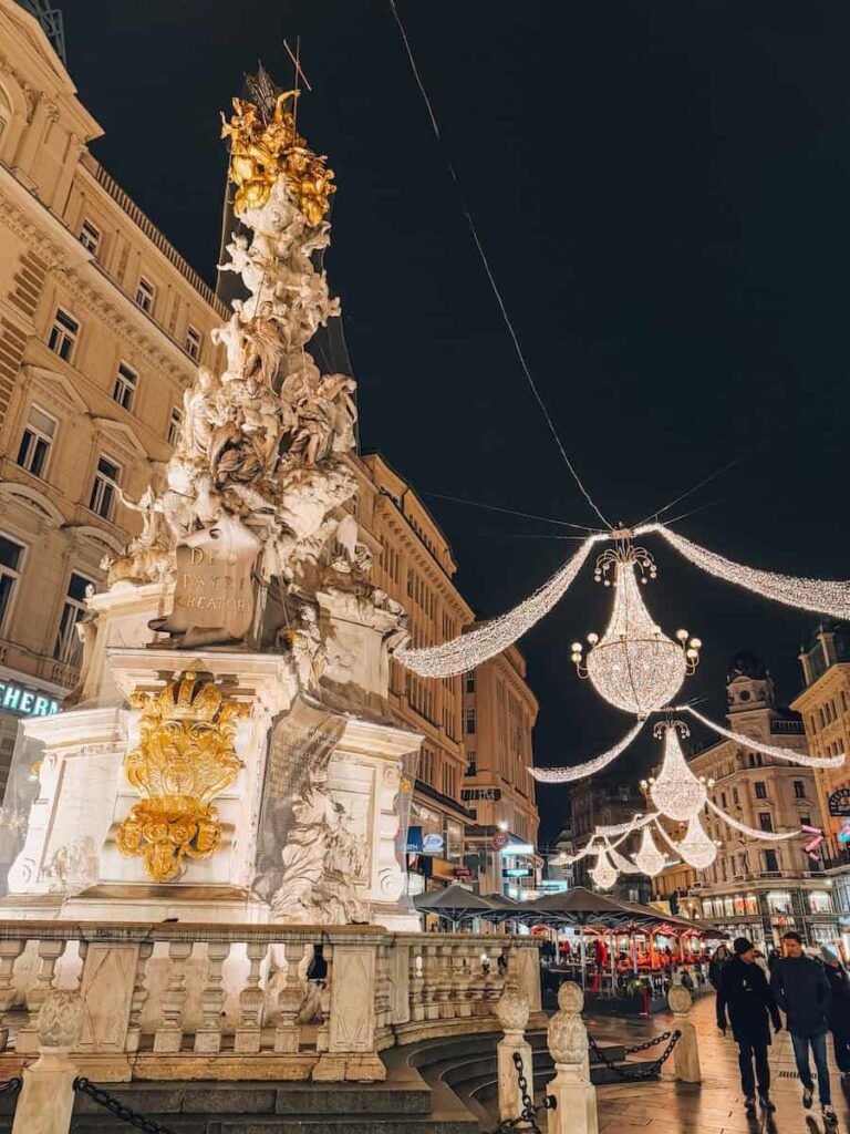 decorative lights hung along Graben Street in Vienna, Austria during Christmas season