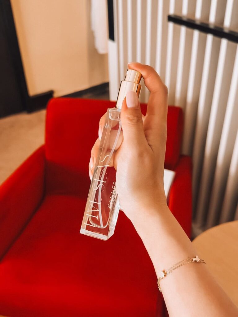 Signature room fragrance from Five Seas Hotel Cannes shown as a welcome gift inside the room