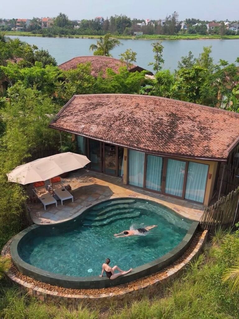 Pool villa at Namia River Retreat beside the Thu Bon River in Hoi An