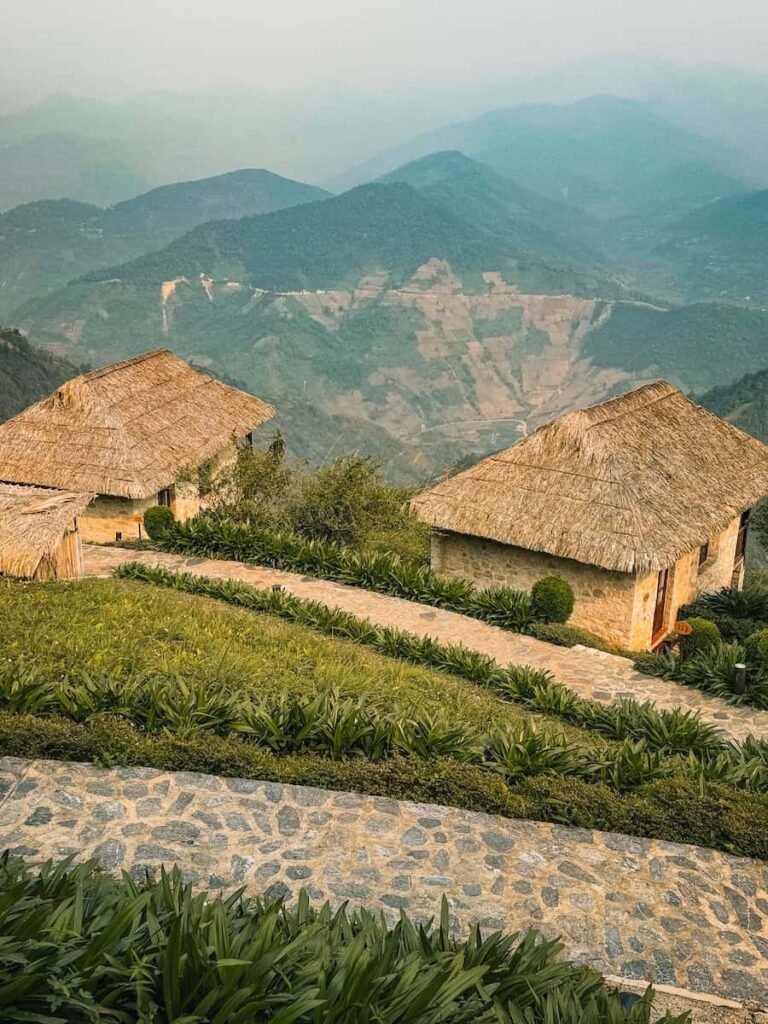 Infinity pool at Topas Ecolodge with panoramic mountain views near Sapa