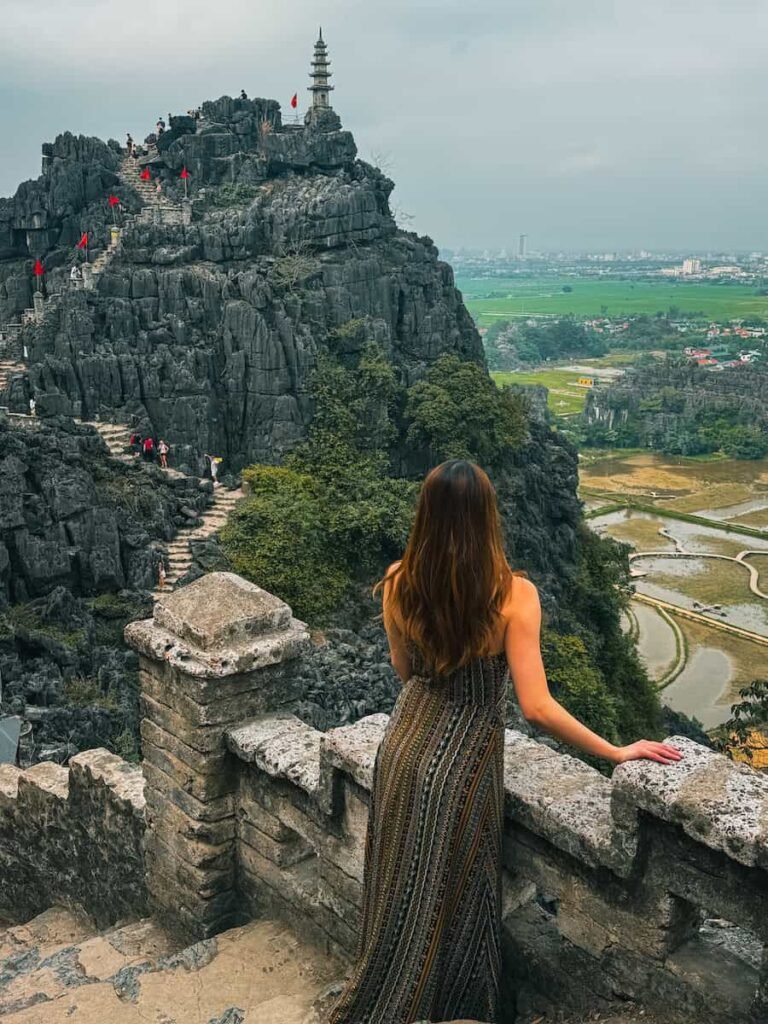 Stone steps climbing Ngoa Long Mountain to the Hang Mua viewpoint in Ninh Binh