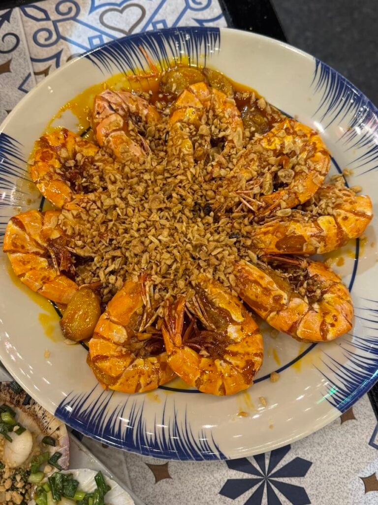 Tiger prawns fried with garlic at Moc Quan Seafood in Da Nang
